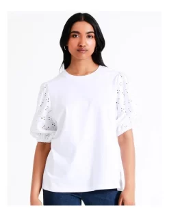 Basque Cotton Broderie Sleeve Tee In White 14 Basque Cotton Broderie Sleeve Tee In White -Women Summer Clothing Store 945496720 6 720x928