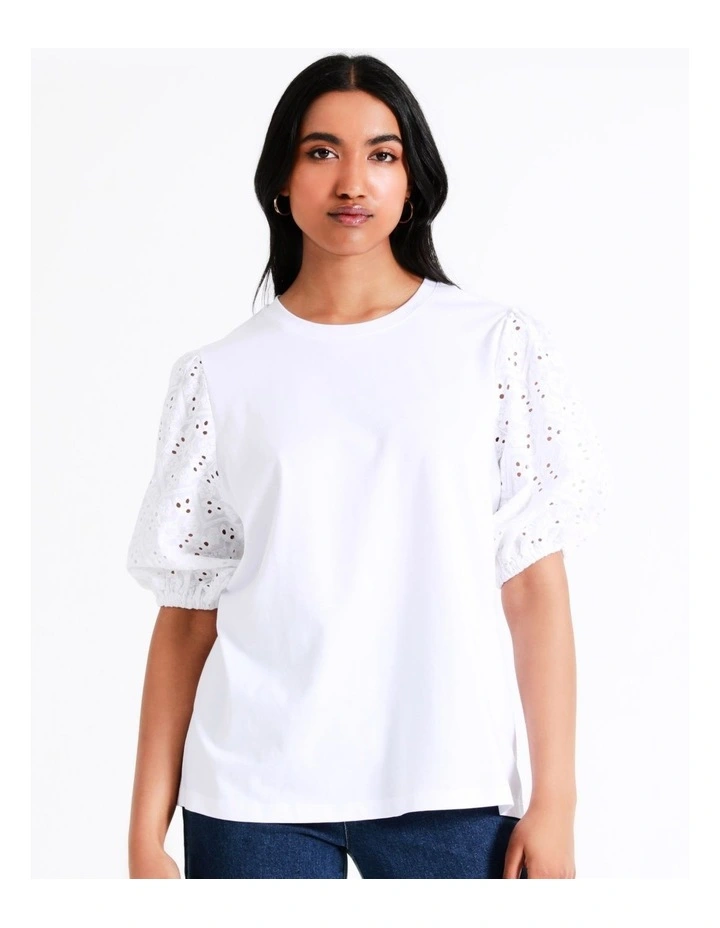 Basque Cotton Broderie Sleeve Tee In White 8 Basque Cotton Broderie Sleeve Tee In White - Image 6