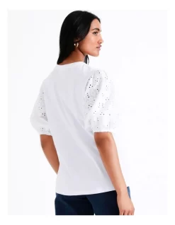 Basque Cotton Broderie Sleeve Tee In White 15 Basque Cotton Broderie Sleeve Tee In White -Women Summer Clothing Store 945496720 7 720x928