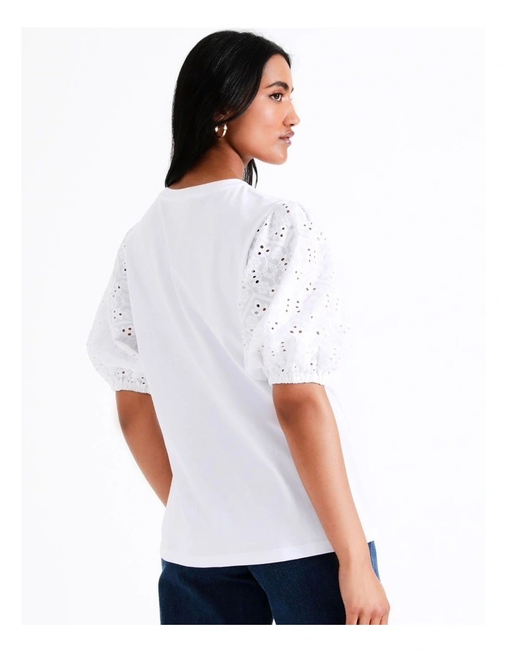 Basque Cotton Broderie Sleeve Tee In White 9 Basque Cotton Broderie Sleeve Tee In White - Image 7