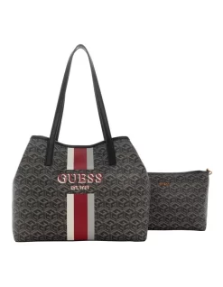 Guess Vikky Logo Removable Pouch Tote Bag In Charcoal