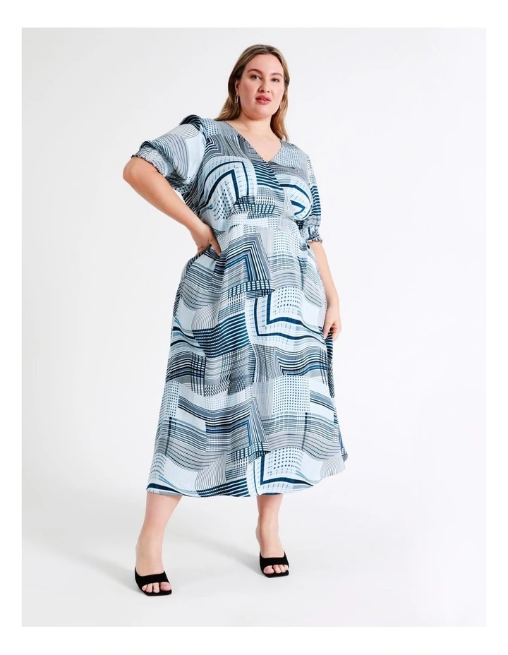 Basque Viscose Satin Faux Wrap Midi Dress In Assorted 3 Basque Viscose Satin Faux Wrap Midi Dress In Assorted