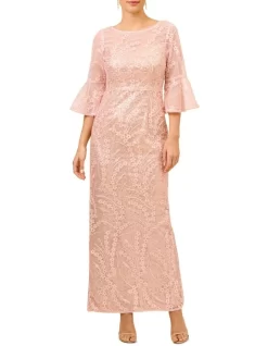 Adrianna Papell Sequin Embroidered Gown In Blush