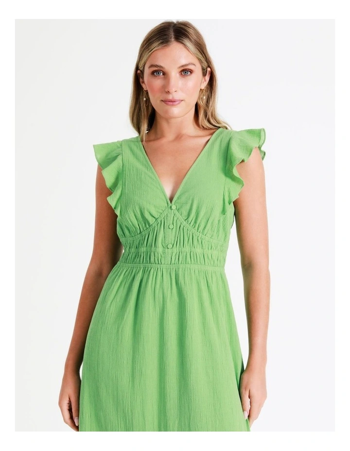 Organic Cotton Blend Smocked Midi Dress In Green 4 Organic Cotton Blend Smocked Midi Dress In Green - Image 2