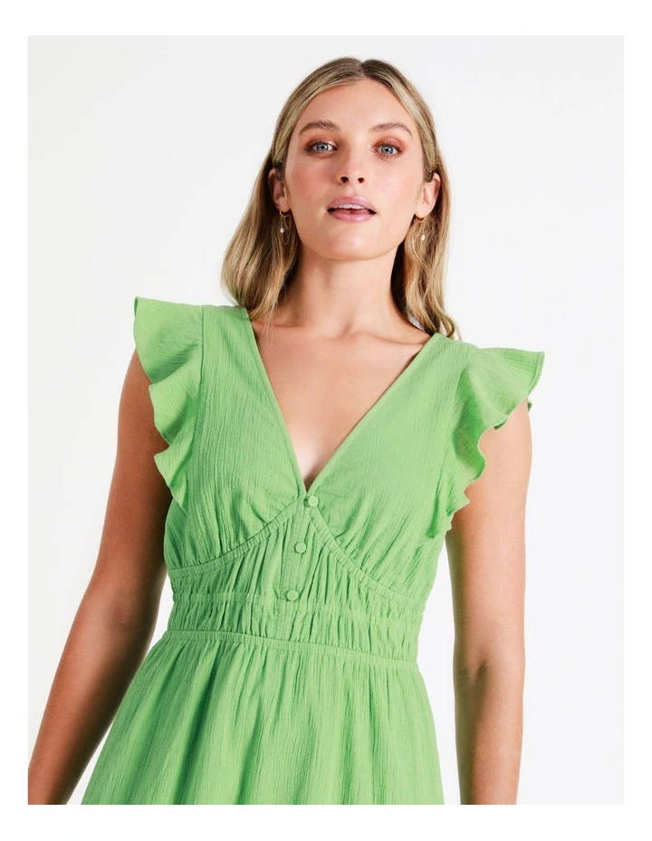 Organic Cotton Blend Smocked Midi Dress In Green 5 Organic Cotton Blend Smocked Midi Dress In Green - Image 3