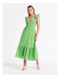 Organic Cotton Blend Smocked Midi Dress In Green 12 Organic Cotton Blend Smocked Midi Dress In Green -Women Summer Clothing Store 950475610 4 720x928
