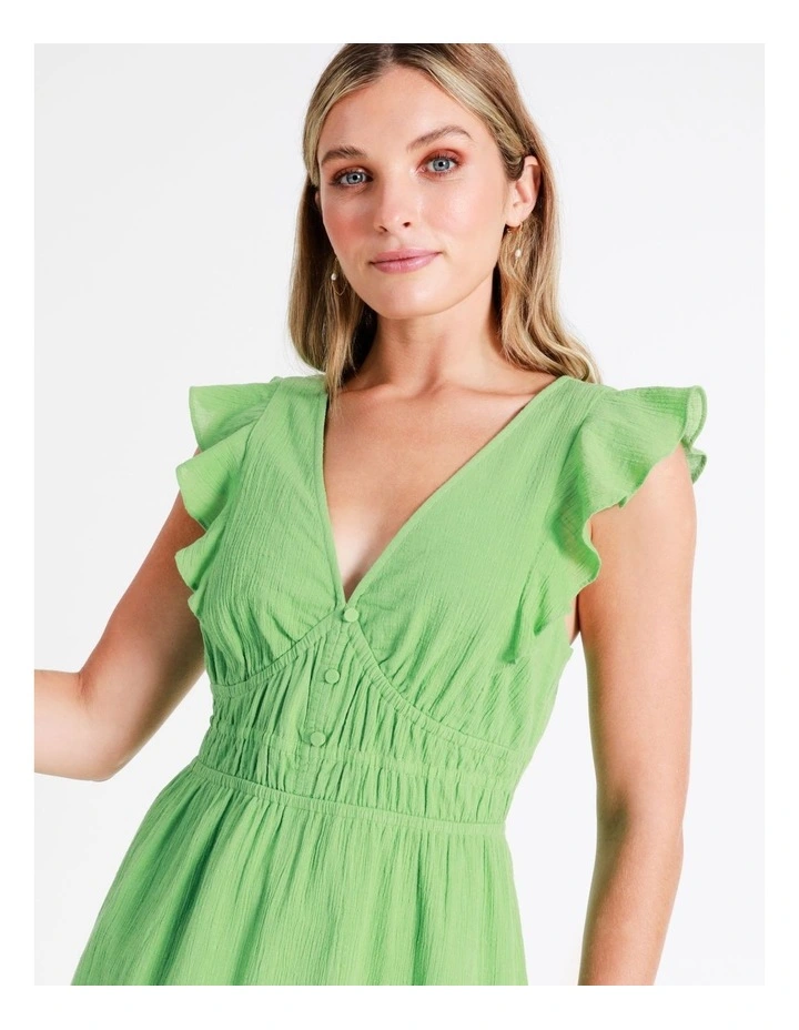 Organic Cotton Blend Smocked Midi Dress In Green 8 Organic Cotton Blend Smocked Midi Dress In Green - Image 6