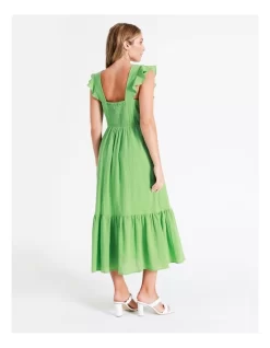 Organic Cotton Blend Smocked Midi Dress In Green 15 Organic Cotton Blend Smocked Midi Dress In Green -Women Summer Clothing Store 950475610 7 720x928