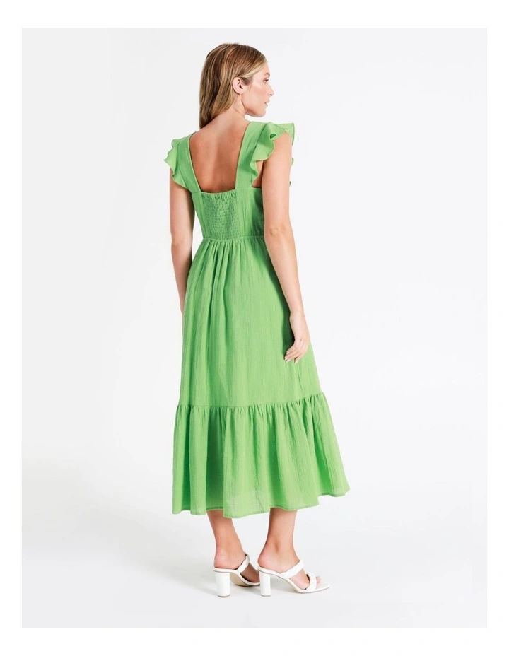 Organic Cotton Blend Smocked Midi Dress In Green 9 Organic Cotton Blend Smocked Midi Dress In Green - Image 7