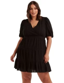 Riley Textured Tiered Mini Dress In Black