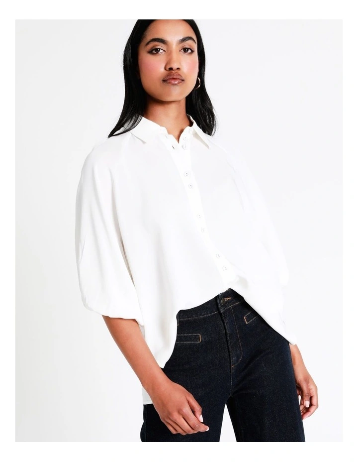 Basque Cropped Puff Sleeve Shirt In Ivory 4 Basque Cropped Puff Sleeve Shirt In Ivory - Image 2