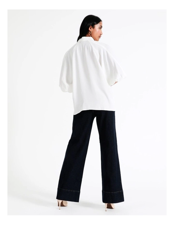 Basque Cropped Puff Sleeve Shirt In Ivory 7 Basque Cropped Puff Sleeve Shirt In Ivory - Image 5