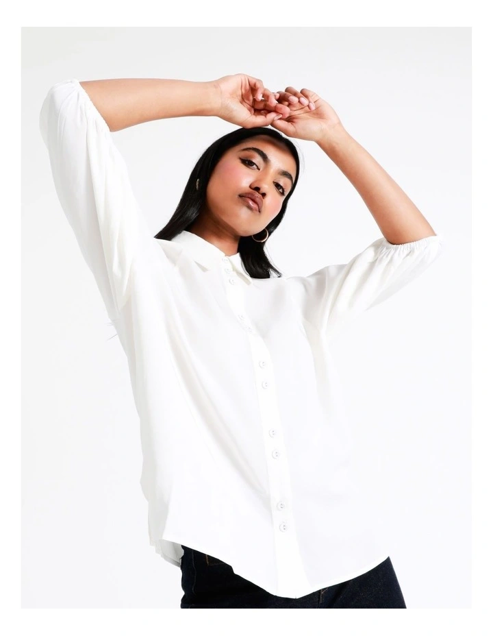 Basque Cropped Puff Sleeve Shirt In Ivory 8 Basque Cropped Puff Sleeve Shirt In Ivory - Image 6