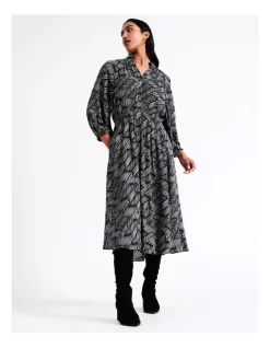 Basque Stand Collared Midi Shirt Dress In Assorted