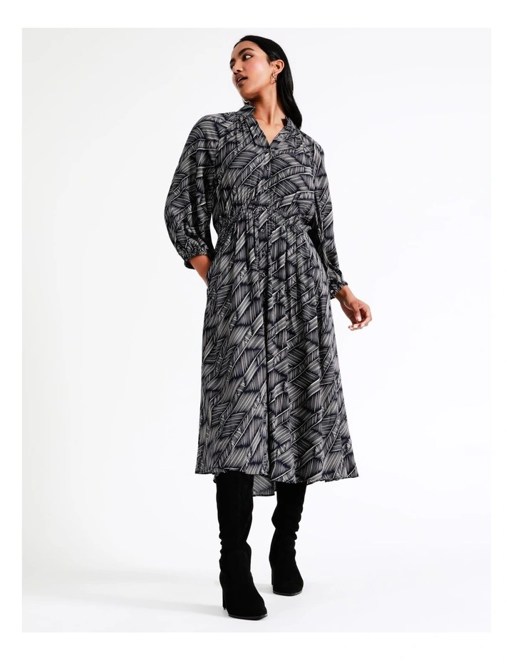 Basque Stand Collared Midi Shirt Dress In Assorted 3 Basque Stand Collared Midi Shirt Dress In Assorted