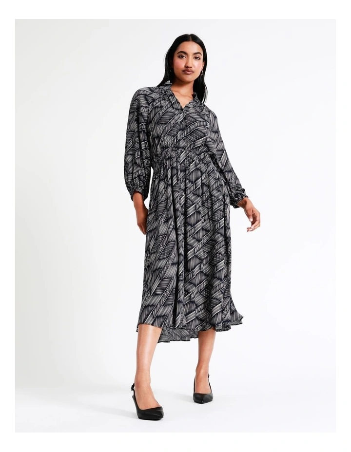 Basque Stand Collared Midi Shirt Dress In Assorted 4 Basque Stand Collared Midi Shirt Dress In Assorted - Image 2