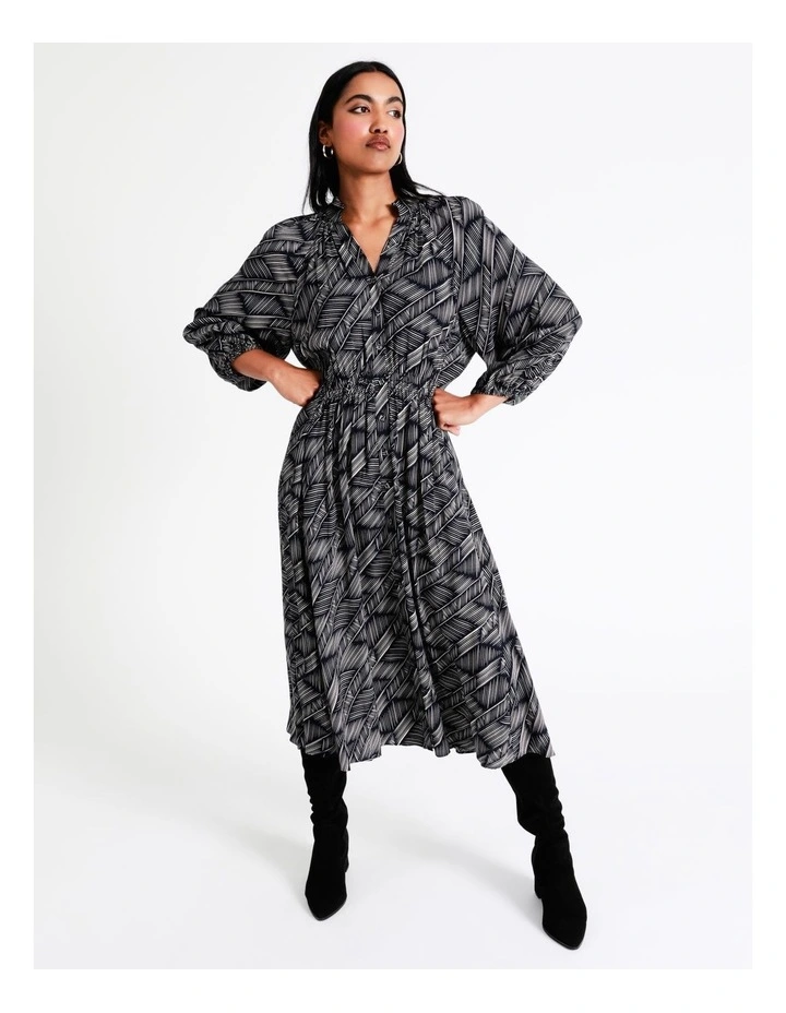 Basque Stand Collared Midi Shirt Dress In Assorted 5 Basque Stand Collared Midi Shirt Dress In Assorted - Image 3