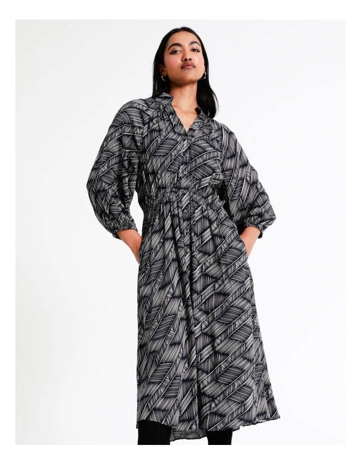 Basque Stand Collared Midi Shirt Dress In Assorted 8 Basque Stand Collared Midi Shirt Dress In Assorted - Image 6
