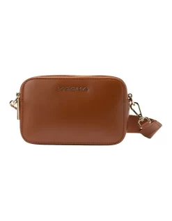 Alicia Glossy Leather Double Zip Bag In Brown