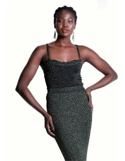 Roberta Lurex Pointelle Cami In Garnet Green