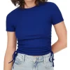 ONLY Shia Short Sleeve Ruching Top In Blue -Women Summer Clothing Store 960908770 1 720x928