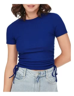 ONLY Shia Short Sleeve Ruching Top In Blue
