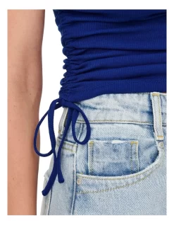 ONLY Shia Short Sleeve Ruching Top In Blue -Women Summer Clothing Store 960908770 3 720x928