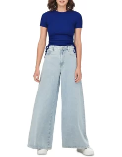 ONLY Shia Short Sleeve Ruching Top In Blue -Women Summer Clothing Store 960908770 4 720x928