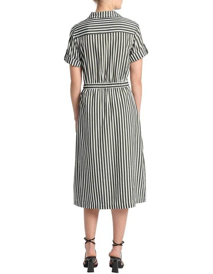 Cerys Stripe Wrap Dress In Moss/White 4 Cerys Stripe Wrap Dress In Moss/White - Image 2