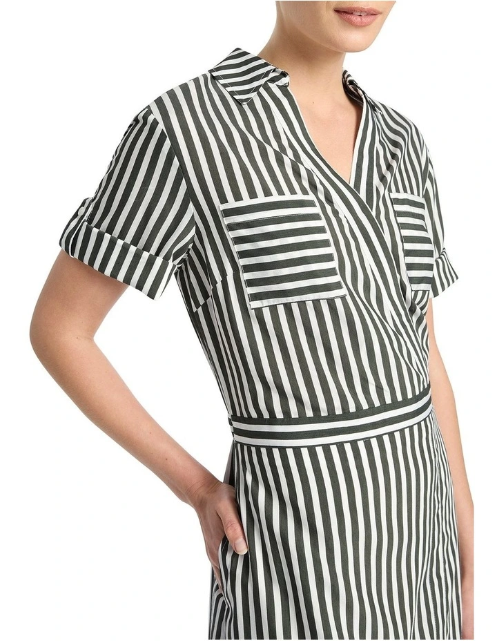Cerys Stripe Wrap Dress In Moss/White 6 Cerys Stripe Wrap Dress In Moss/White - Image 4