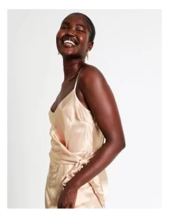 Midi Tie Front Satin Slip Dress In Champagne -Women Summer Clothing Store 962548840 3 720x928