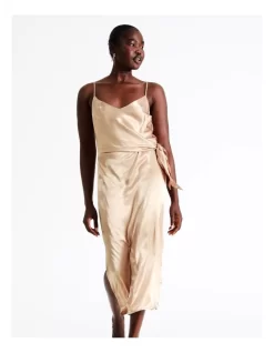 Midi Tie Front Satin Slip Dress In Champagne -Women Summer Clothing Store 962548840 5 720x928