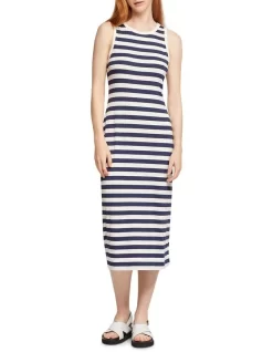 Oxford Hattie Dress In White/Navy