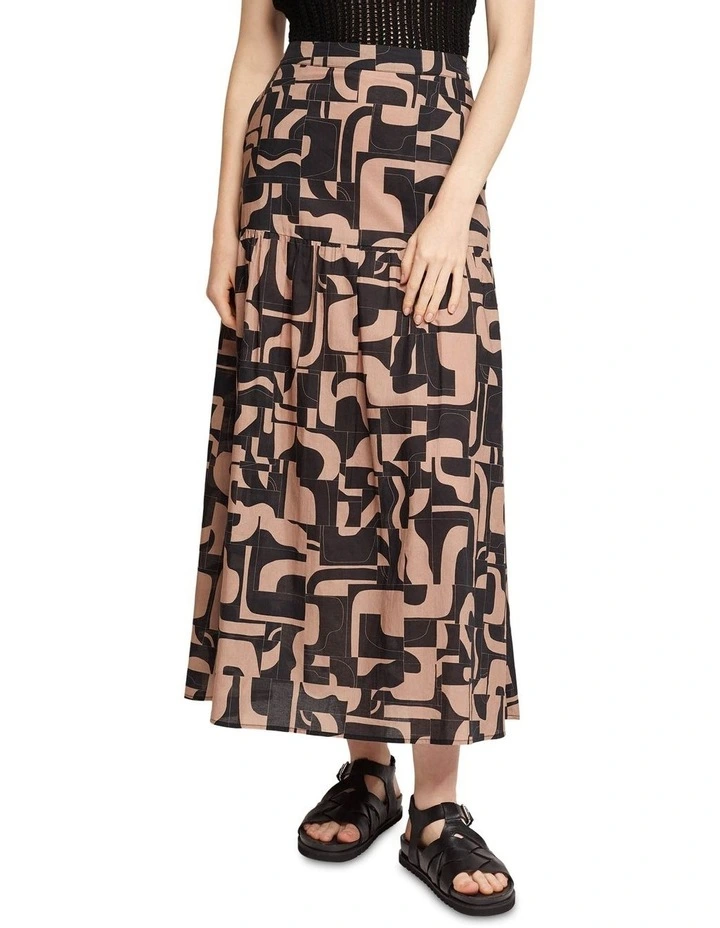 Oxford Olivia Geo Print Voile Skirt In Mocha 3 Oxford Olivia Geo Print Voile Skirt In Mocha