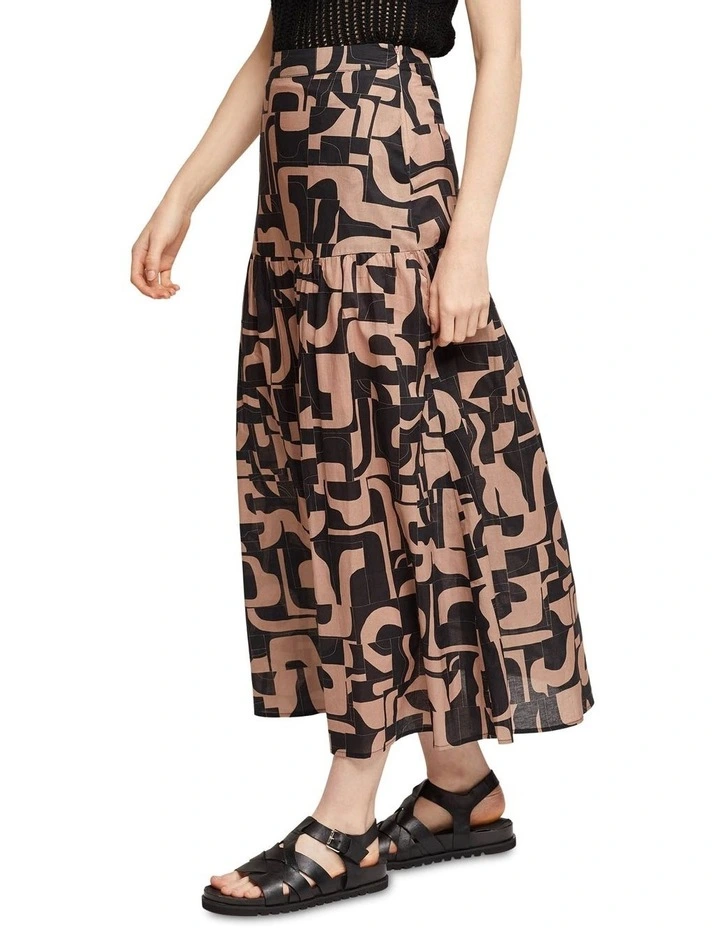 Oxford Olivia Geo Print Voile Skirt In Mocha 4 Oxford Olivia Geo Print Voile Skirt In Mocha - Image 2