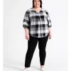 Regatta Organic Cotton V Neck 3/4 Sleeve Top In Black/White Check