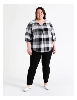 Regatta Organic Cotton V Neck 3/4 Sleeve Top In Black/White Check