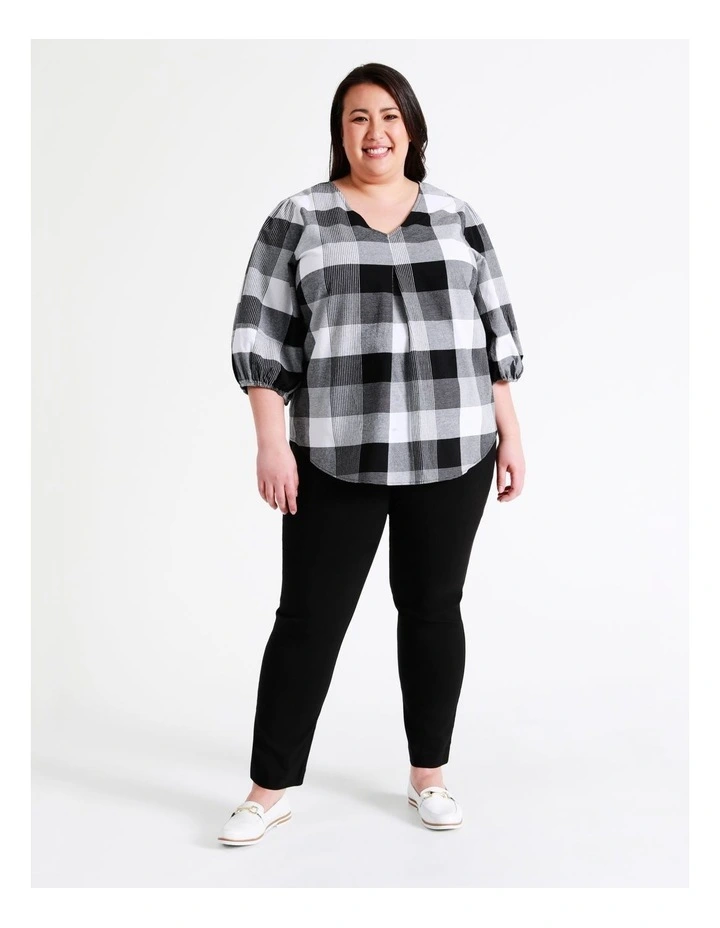 Regatta Organic Cotton V Neck 3/4 Sleeve Top In Black/White Check 3 Regatta Organic Cotton V Neck 3/4 Sleeve Top In Black/White Check