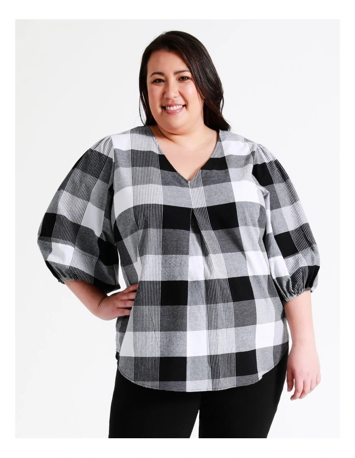 Regatta Organic Cotton V Neck 3/4 Sleeve Top In Black/White Check 5 Regatta Organic Cotton V Neck 3/4 Sleeve Top In Black/White Check - Image 3