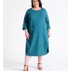 Regatta European Linen Blend 3/4 Sleeve Assymetrical Dress In Dark Teal Texture -Women Summer Clothing Store 963428770 1 720x928