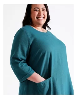 Regatta European Linen Blend 3/4 Sleeve Assymetrical Dress In Dark Teal Texture 9 Regatta European Linen Blend 3/4 Sleeve Assymetrical Dress In Dark Teal Texture -Women Summer Clothing Store 963428770 3 720x928