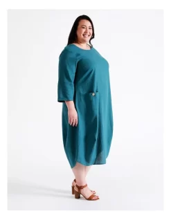 Regatta European Linen Blend 3/4 Sleeve Assymetrical Dress In Dark Teal Texture 10 Regatta European Linen Blend 3/4 Sleeve Assymetrical Dress In Dark Teal Texture -Women Summer Clothing Store 963428770 4 720x928