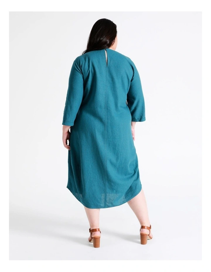 Regatta European Linen Blend 3/4 Sleeve Assymetrical Dress In Dark Teal Texture 7 Regatta European Linen Blend 3/4 Sleeve Assymetrical Dress In Dark Teal Texture - Image 5