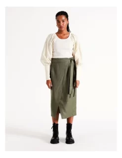 European Linen Wrap Midi Skirt In Khaki 11 European Linen Wrap Midi Skirt In Khaki -Women Summer Clothing Store 965268190 3 720x928