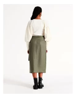European Linen Wrap Midi Skirt In Khaki 12 European Linen Wrap Midi Skirt In Khaki -Women Summer Clothing Store 965268190 4 720x928