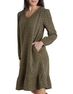 Long Sleeve Foil Spot Dress In Khaki -Women Summer Clothing Store 965429380 3 720x928