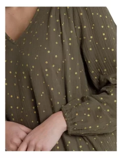 Long Sleeve Foil Spot Dress In Khaki -Women Summer Clothing Store 965429380 4 720x928