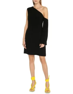 Asymmetric Sleeve Mini Dress In Black
