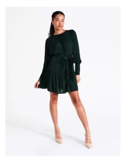 Recycled Blend Satin Mini Dress In Dark Green