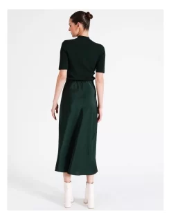 Recycled Blend Satin Midi Slip Skirt In Dark Green -Women Summer Clothing Store 968402530 3 720x928